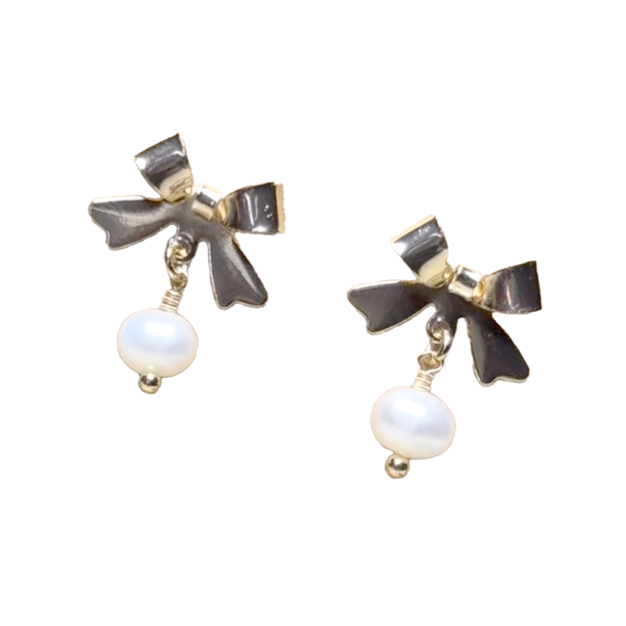 Coquette Pearl Bow Post Earrings