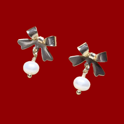 Coquette Pearl Bow Post Earrings