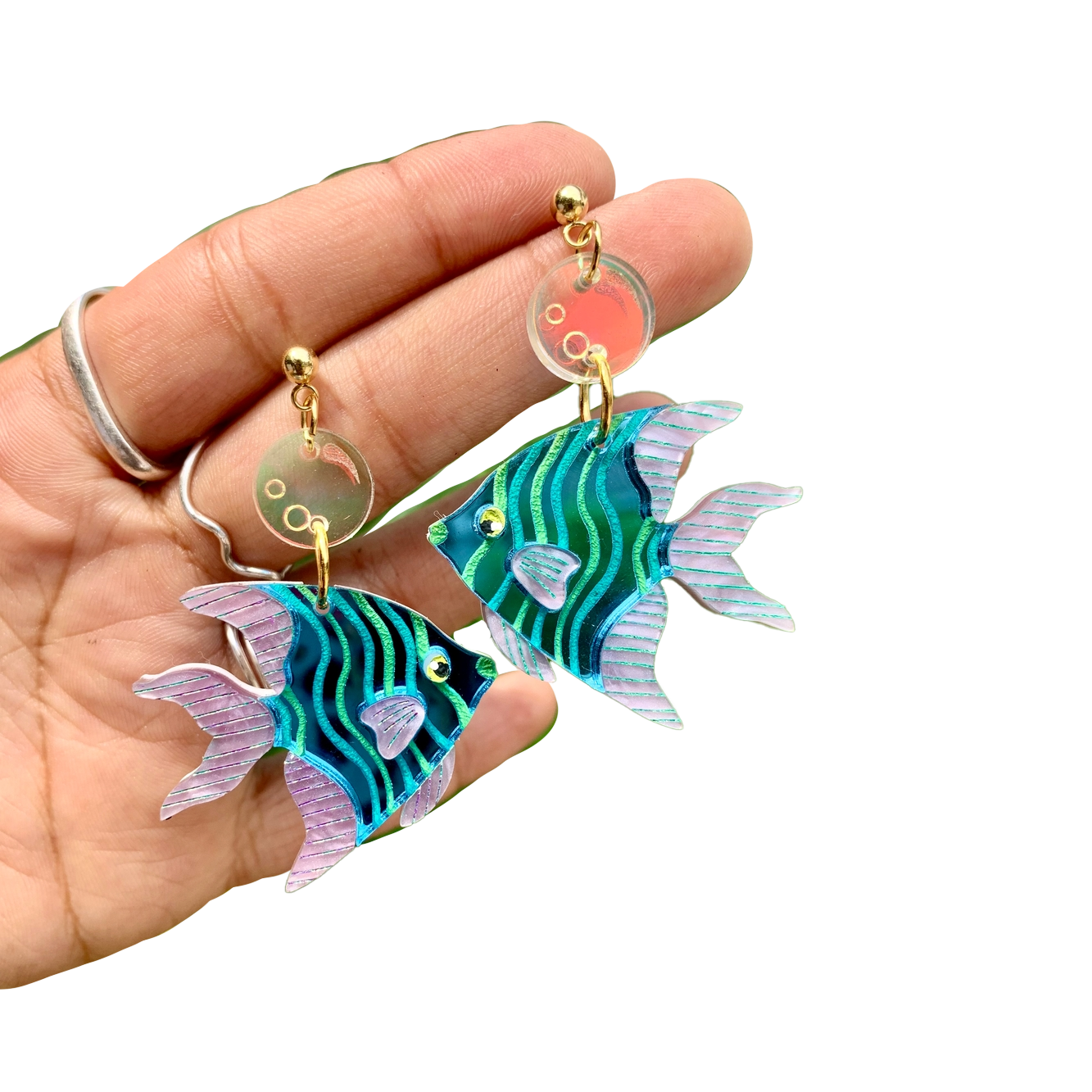 Bubbles And Fish Dangle Earrings