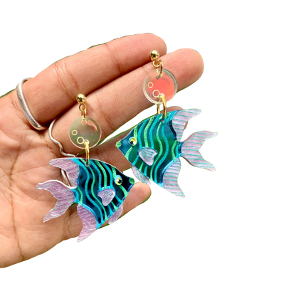 Bubbles And Fish Dangle Earrings