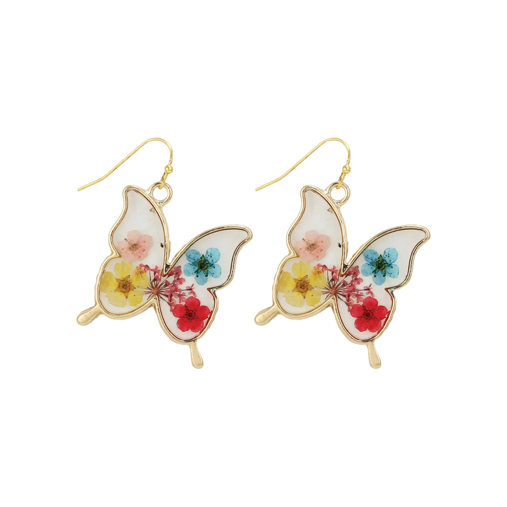 Butterfly Pressed Flower Dangle Earrings