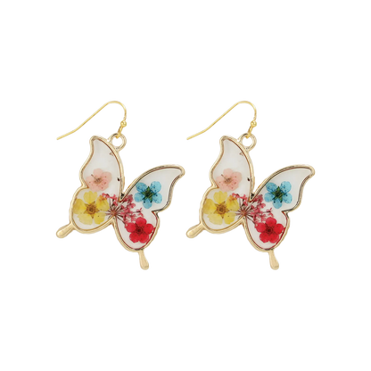 Butterfly Pressed Flower Dangle Earrings