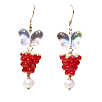 Butterfly Raspberry Beaded Dangle Earrings