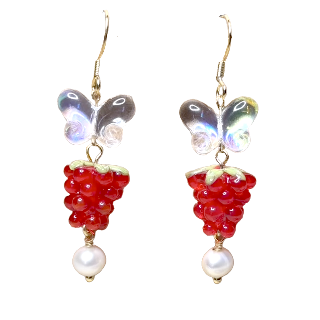 Butterfly Raspberry Beaded Dangle Earrings