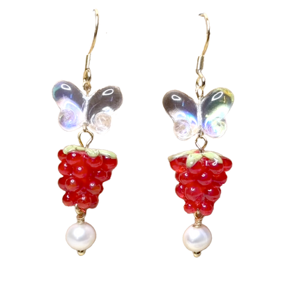 Butterfly Raspberry Beaded Dangle Earrings