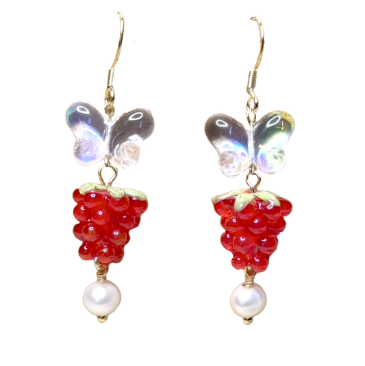 Butterfly Raspberry Beaded Dangle Earrings