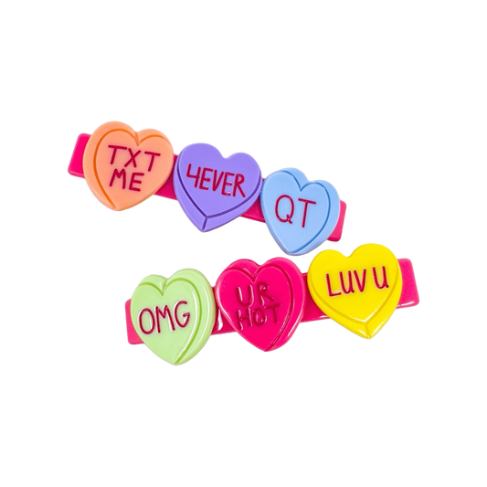 Candy Hearts Alligator Hair Clip Set