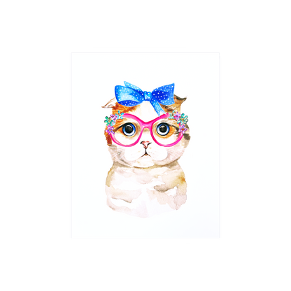 The Cat With the Blue Ribbon Print