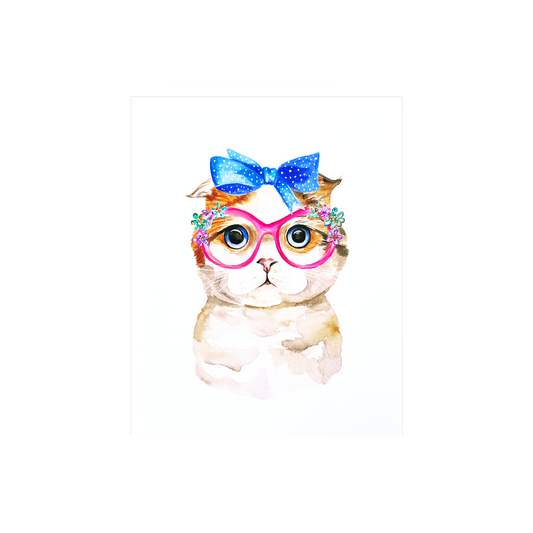 The Cat With the Blue Ribbon Print