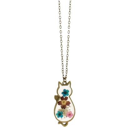 Pressed Flowers Cat Necklace