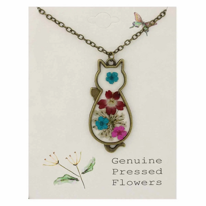 Pressed Flowers Cat Necklace