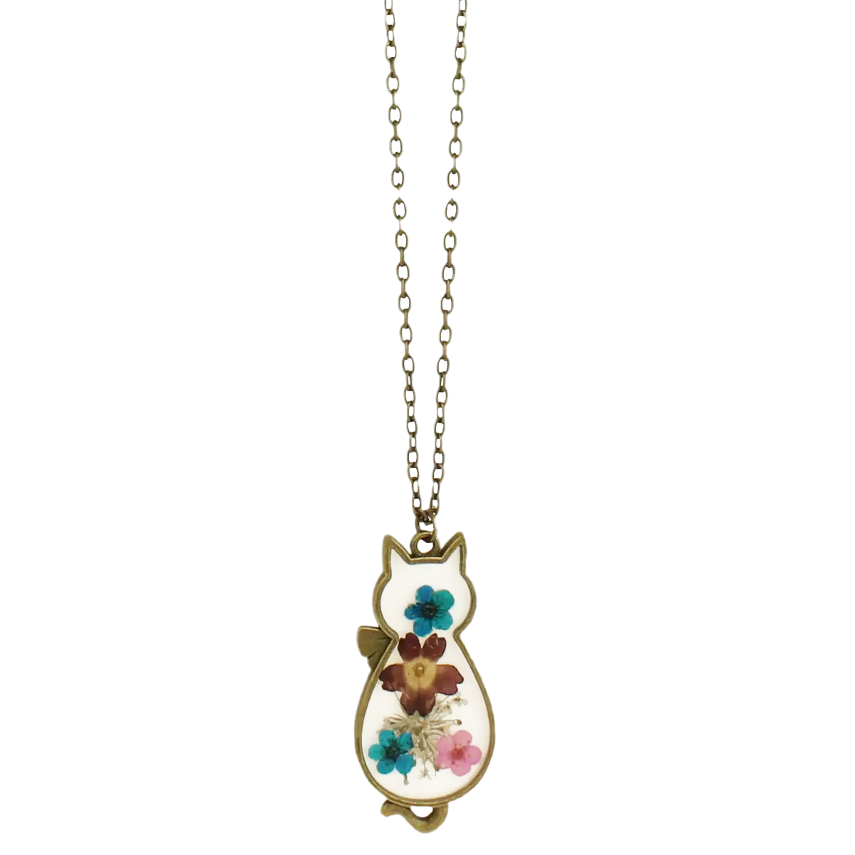 Pressed Flowers Cat Necklace