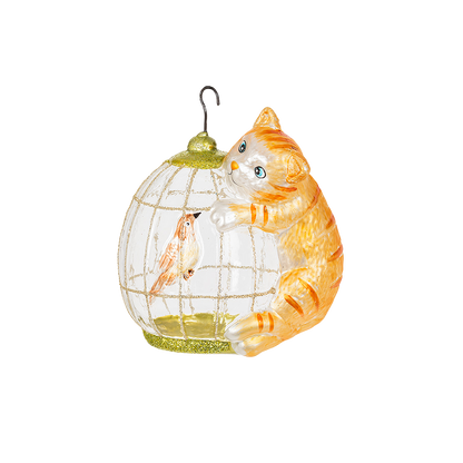 Cat On Birdcage Ornament