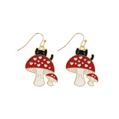 Toadstool Cat Dangle Earrings