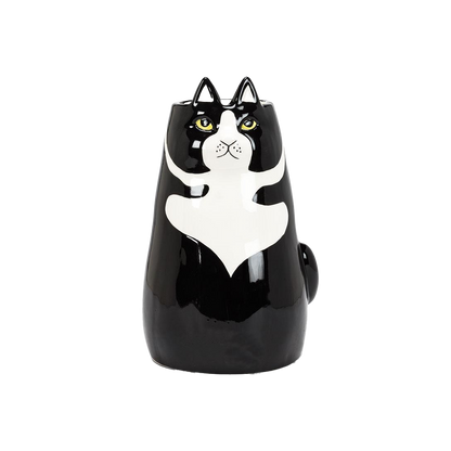 Large Black & White Cat Vase