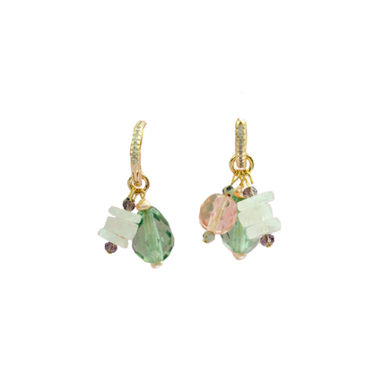Green & Pink Moonstone Charm Hoop Earrings