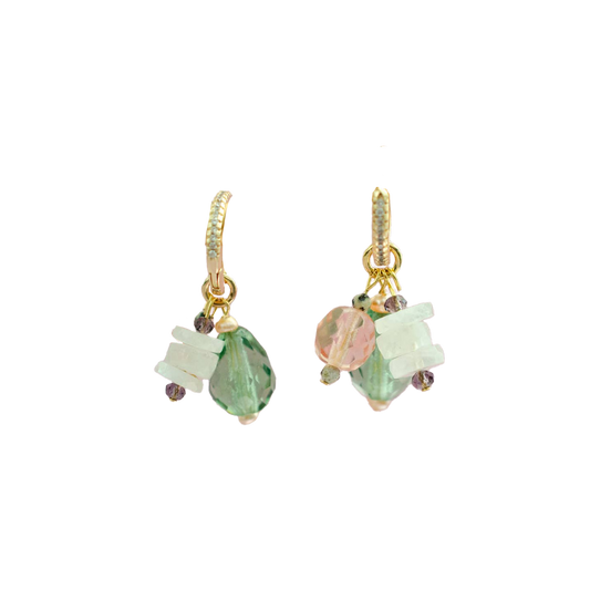 Green & Pink Moonstone Charm Hoop Earrings