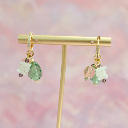 Green & Pink Moonstone Charm Hoop Earrings