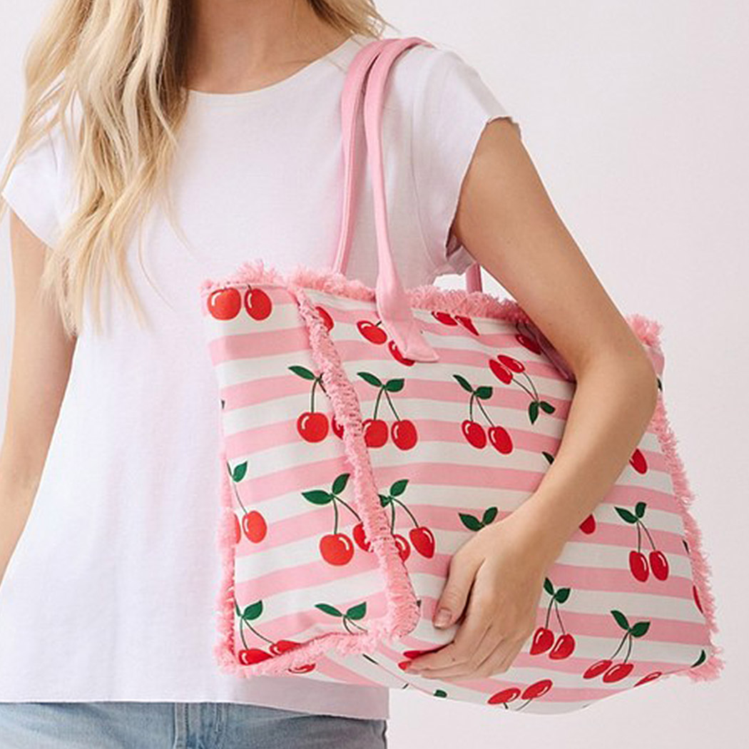 Cherry Stripe Fringe Tote Bag