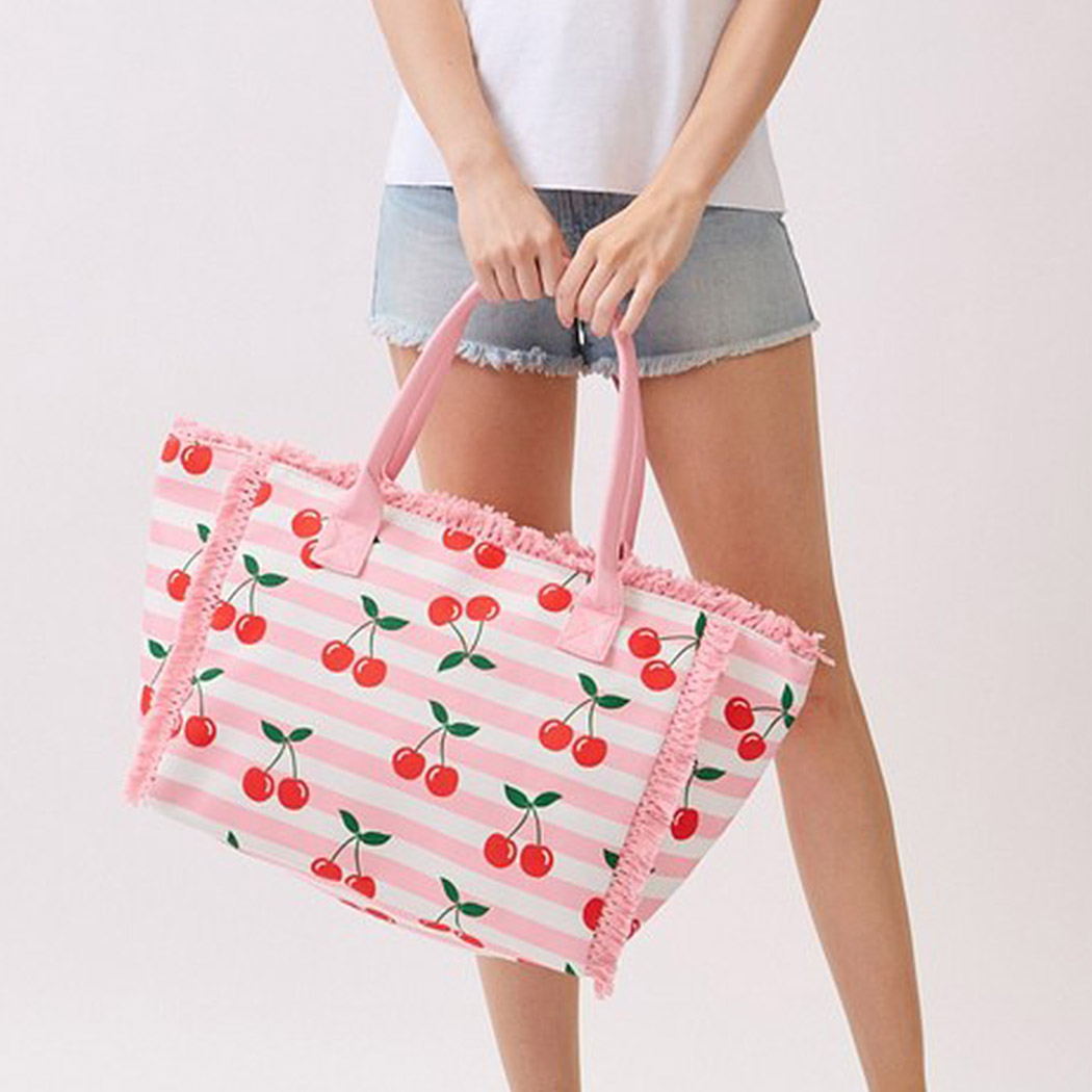 Cherry Stripe Fringe Tote Bag