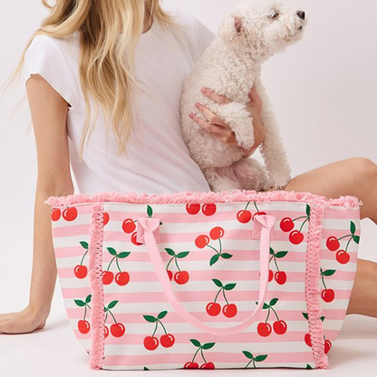 Cherry Stripe Fringe Tote Bag