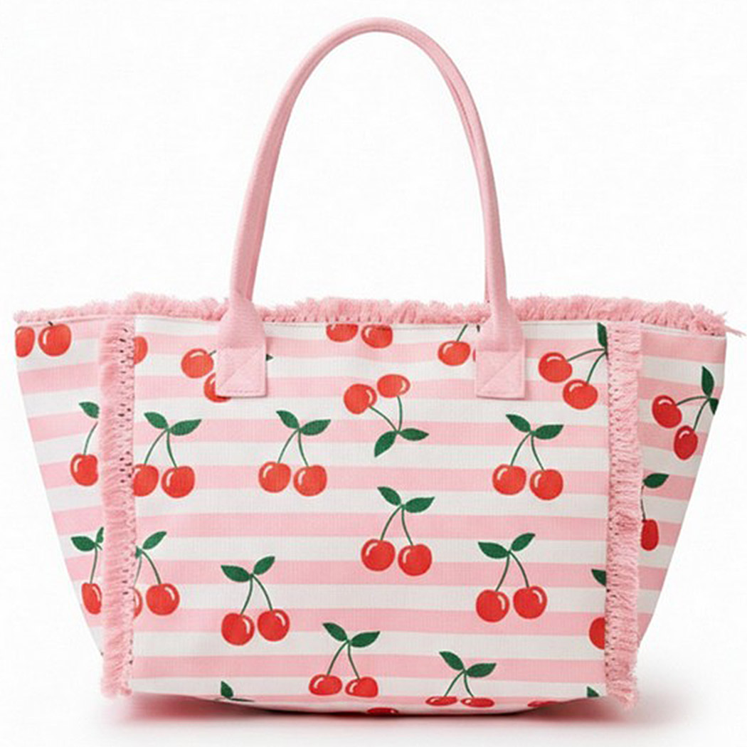 Cherry Stripe Fringe Tote Bag