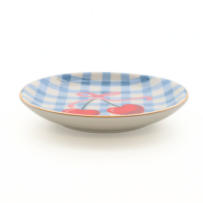 Gingham Cherry Round Trinket Tray