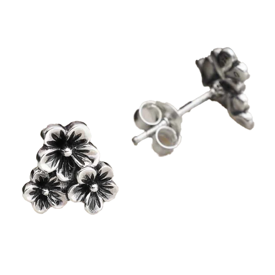 Sterling Silver Triple Cherry Blossom Post Earrings