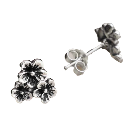 Sterling Silver Triple Cherry Blossom Post Earrings