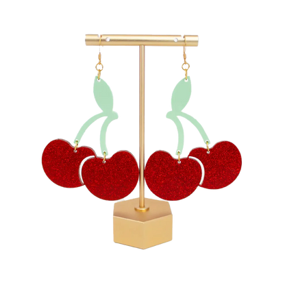 Cherry Glitter Dangle Earrings