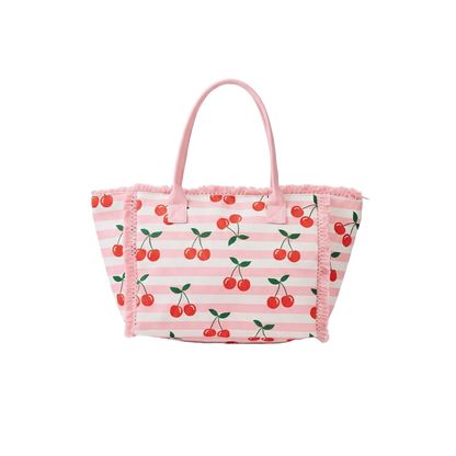 Cherry Stripe Fringe Tote Bag