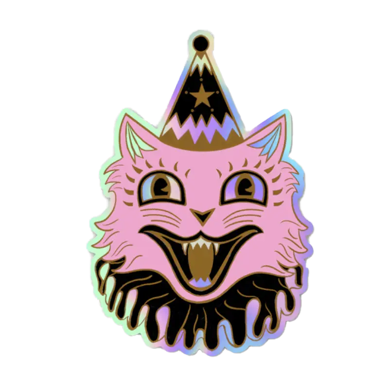 Pink Circus Clown Cat Holographic Sticker