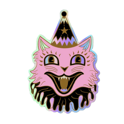 Pink Circus Clown Cat Holographic Sticker