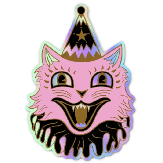 Pink Circus Clown Cat Holographic Sticker