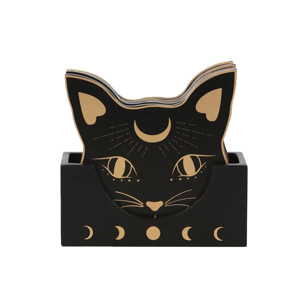 Black Cat Mystic Drink Coasters Set