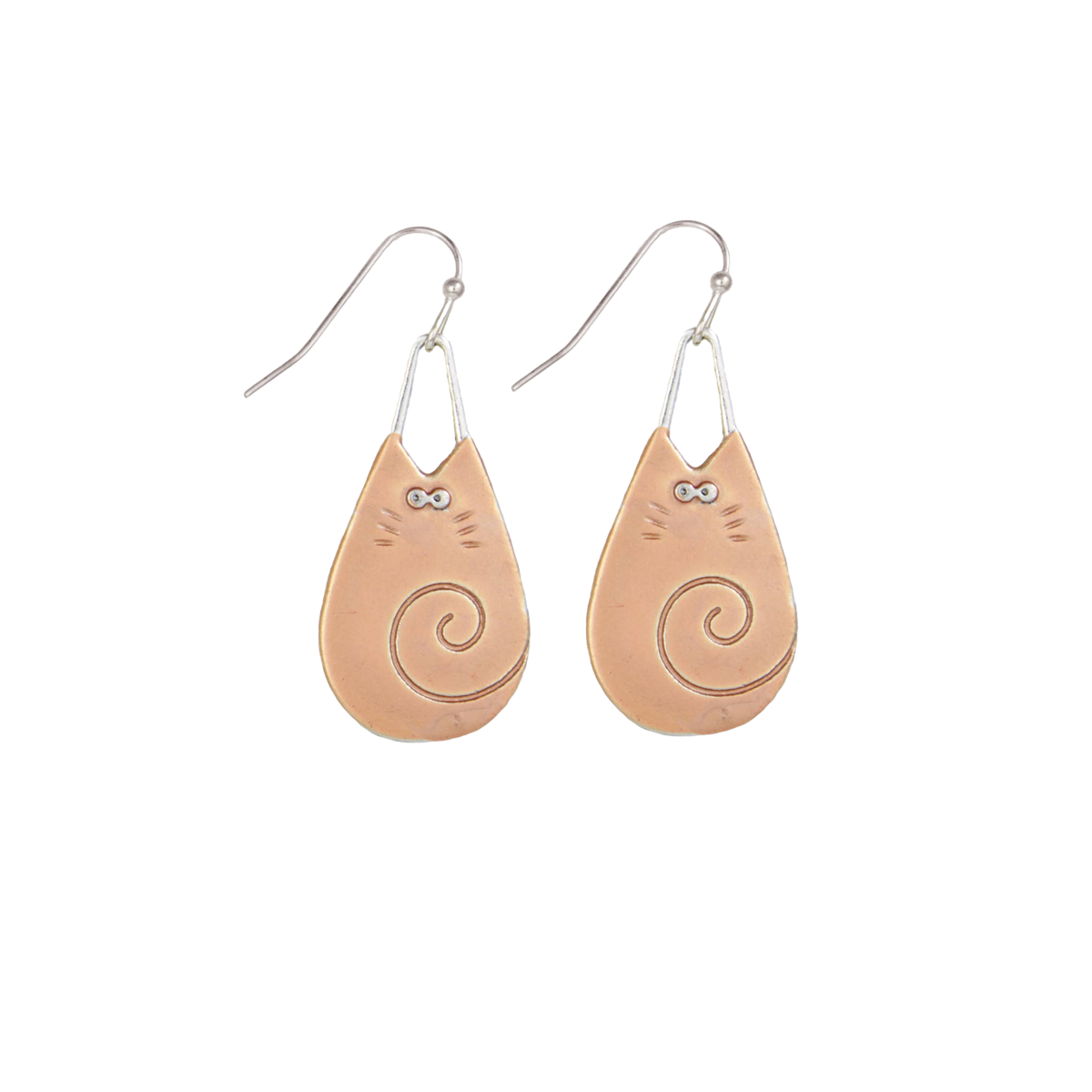 Copper Kitty Teardrop Dangle Earrings