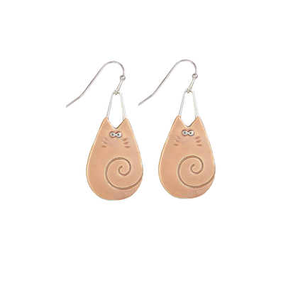 Copper Kitty Teardrop Dangle Earrings