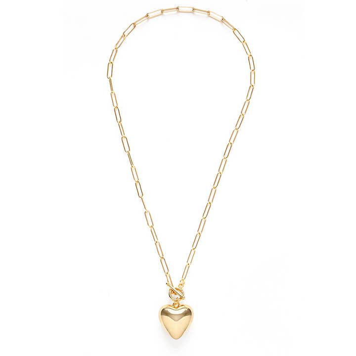 Puffed Heart on Toggle Chain Necklace