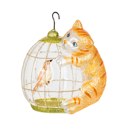 Cat On Birdcage Ornament