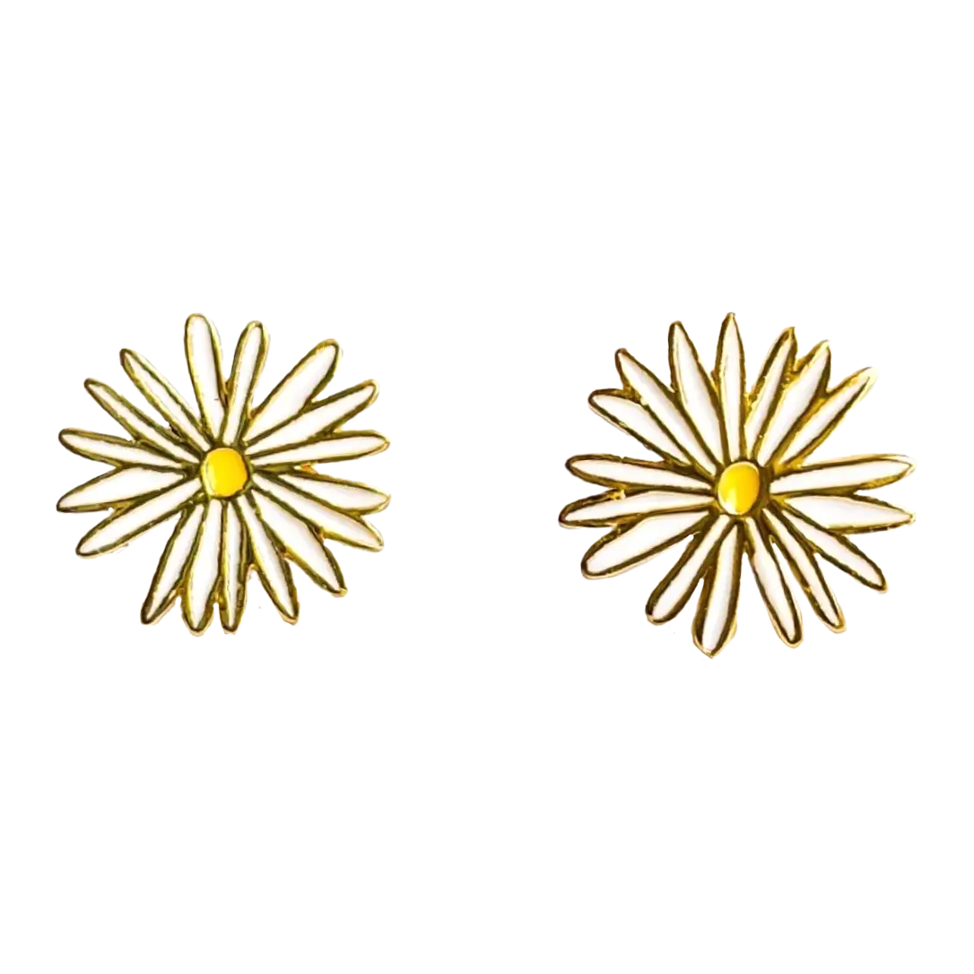 Gold Daisy Enamel Post Earrings