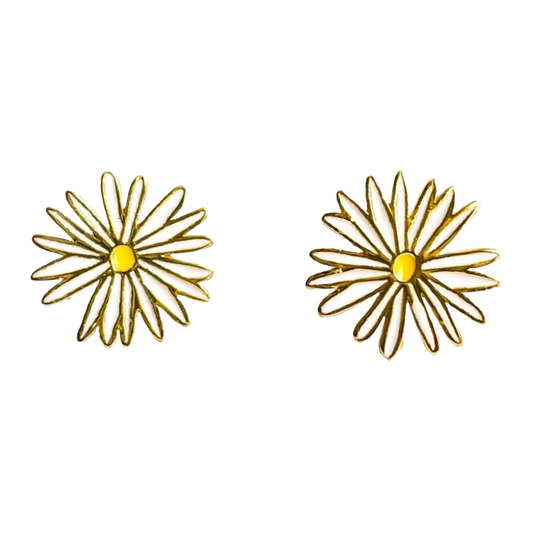 Gold Daisy Enamel Post Earrings