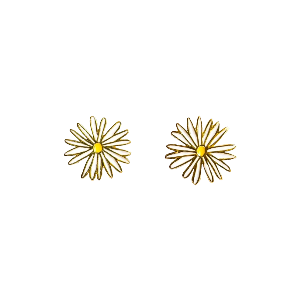Gold Daisy Enamel Post Earrings