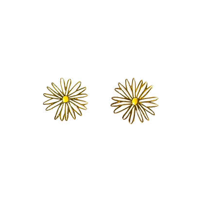 Gold Daisy Enamel Post Earrings
