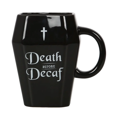 Death Before Decaf Coffin Mug