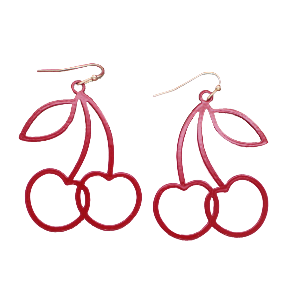 Double Red Cherries Outline Dangle Earrings