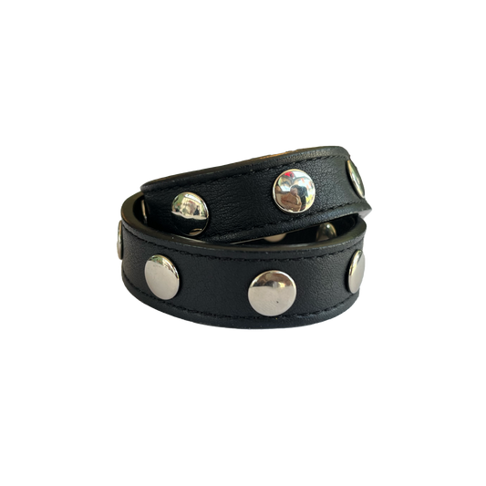 Double Wrap Studded Upcycled Leather Cuff Bracelet