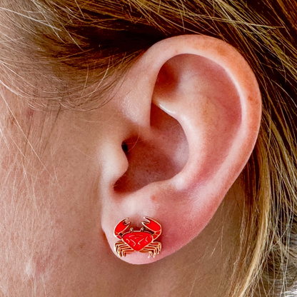 Crab Enamel Post Earrings