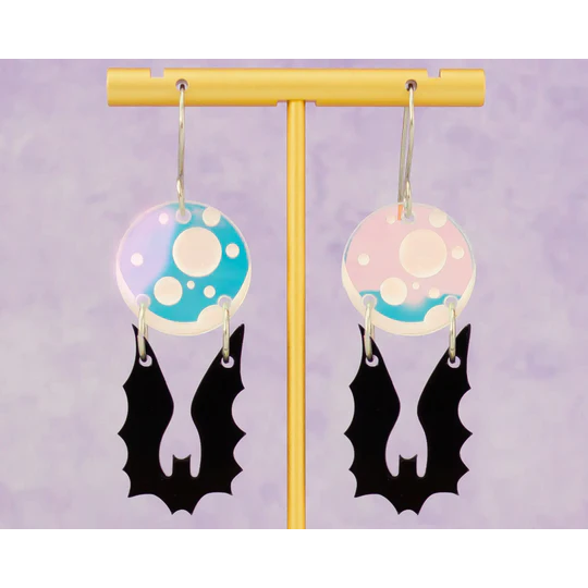 Bat by the Moon Dangle Earrings