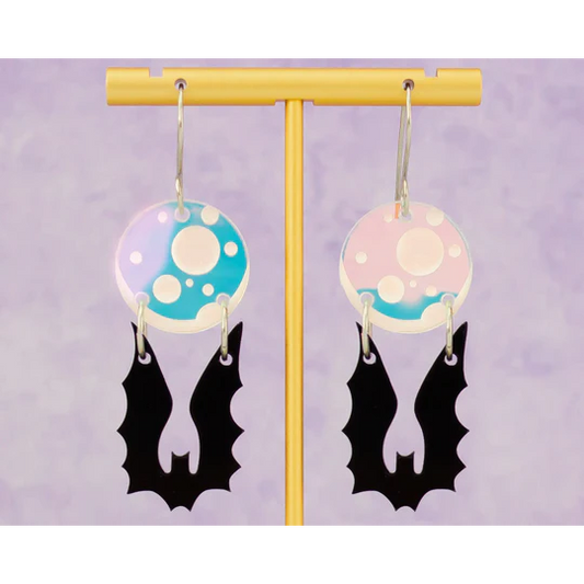 Bat by the Moon Dangle Earrings