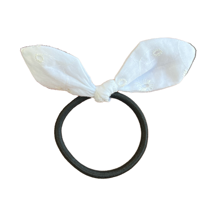 White Eyelet Bow Hair Tie